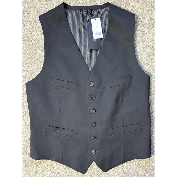 New Banana Republic X Marzotto Wool Suit Vest Men's 40R Black Fabric Pockets